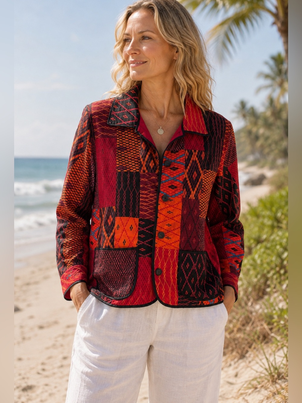 Vintage Chico’s Design 100% Silk Patchwork Jacket Shacket Shirt Small 90s Artsy